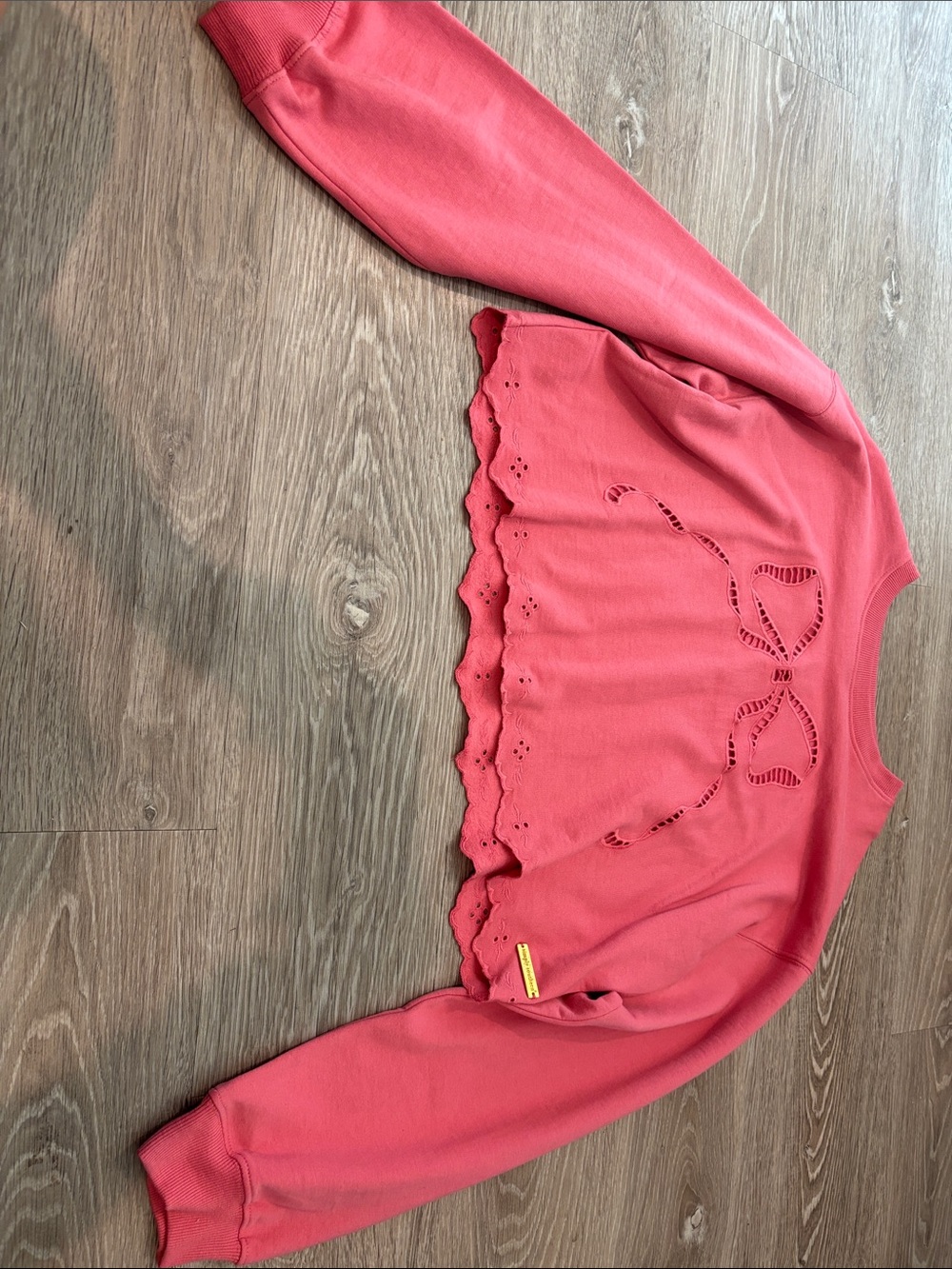 Simply Southern Coral Pink Scalloped Bow Pullover Sweatshirt